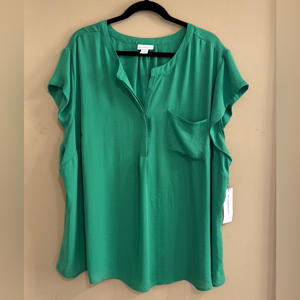 Liz Claiborne Cap Sleeve Green Top 3X